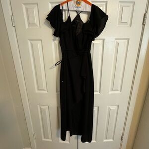 City Chic - Black Flowy Hi-Low Midi Dress Off the Shoulder